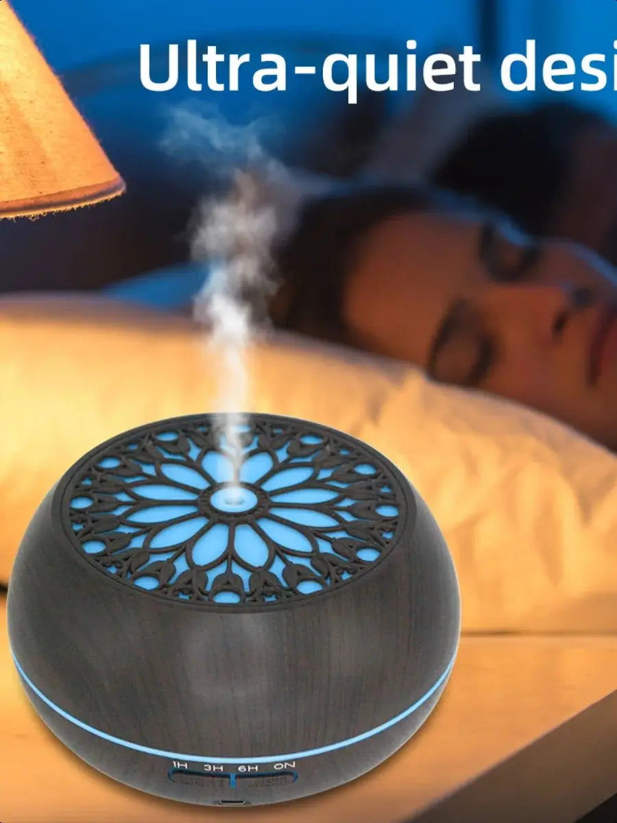 550ml (18.6 fl oz) Essential Oil Diffuser Humidifier for Large Room, Remote Control, 6 Oil Blends, Auto Shut-Off, 7-Color LED