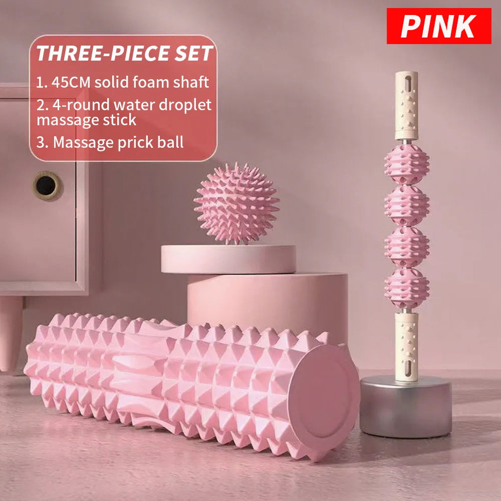 3-Piece Massage Set - Spiky Massage Ball, Hand Roller & Foam Roller for Foot and Body Relief
