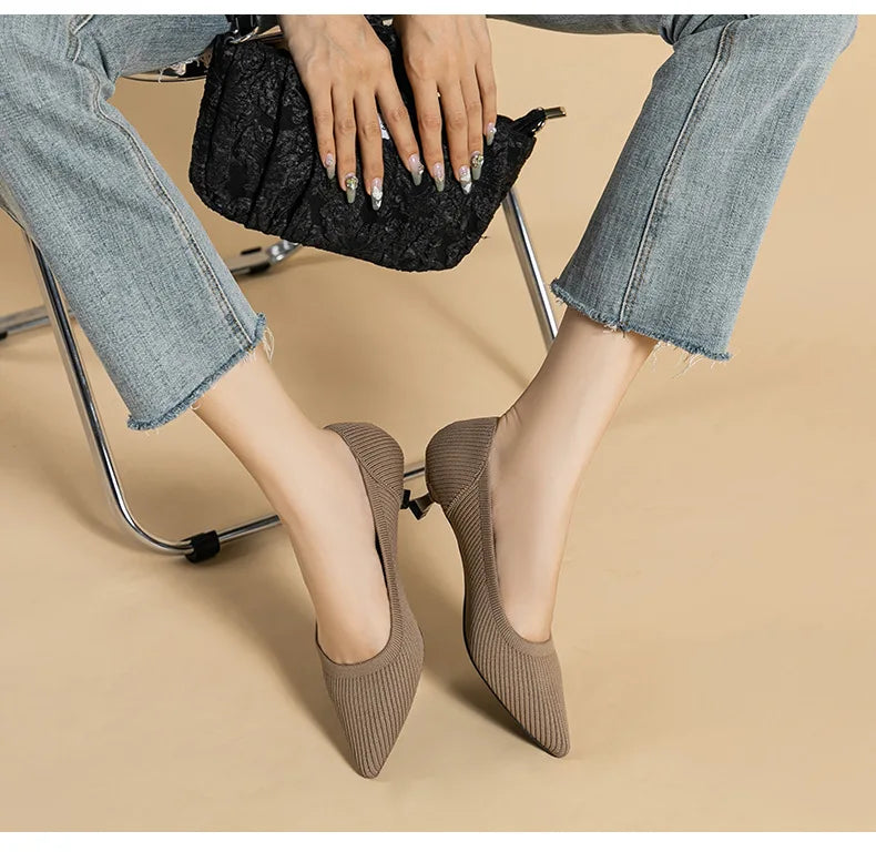 Women's Pointed-Toe Knit Slingback Pumps, Breathable Latex Insole & Anti-Slip Rubber Sole, 3.5 cm (1.38 in) Mid Heel