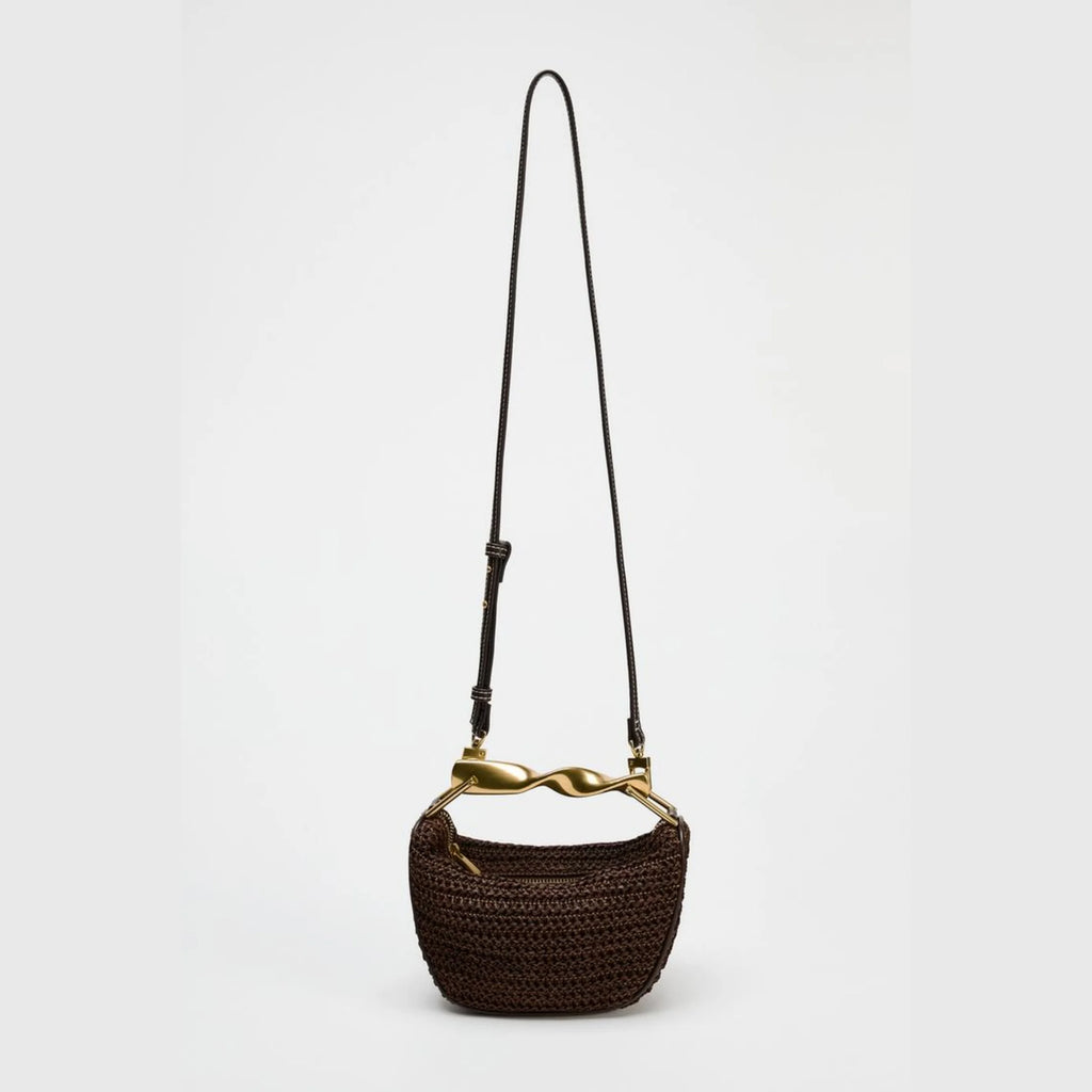Women’s Half-Moon Woven Straw Shoulder Bag – Beach Crossbody Tote
