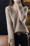V-Neck Loose Knit Sweater for Women Soft Warm Autumn Winter Pullover Casual Chic Knit Top