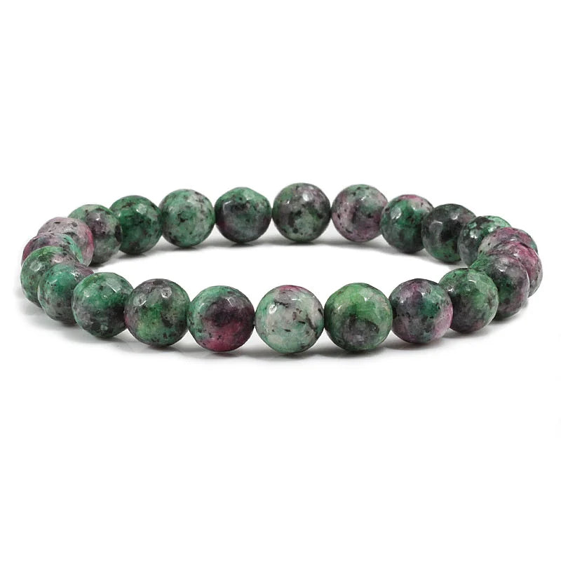 Red & Green Natural Gemstone Strand Bracelet – Unisex Toggle Clasp for Positive Energy, Luck & Wealth