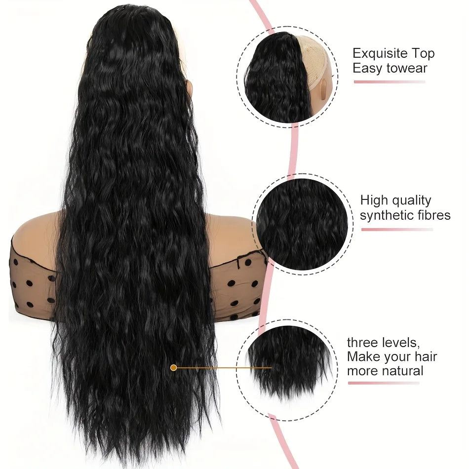 22-Inch (56 cm) Curly Drawstring Ponytail Extension for Women - Long Kinky Curly Clip-In Synthetic Hairpiece