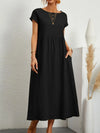 Women's Cotton-Linen Maxi Dress, Short Sleeve O-Neck Loose Sundress with Pockets, Vintage Harajuku Y2K