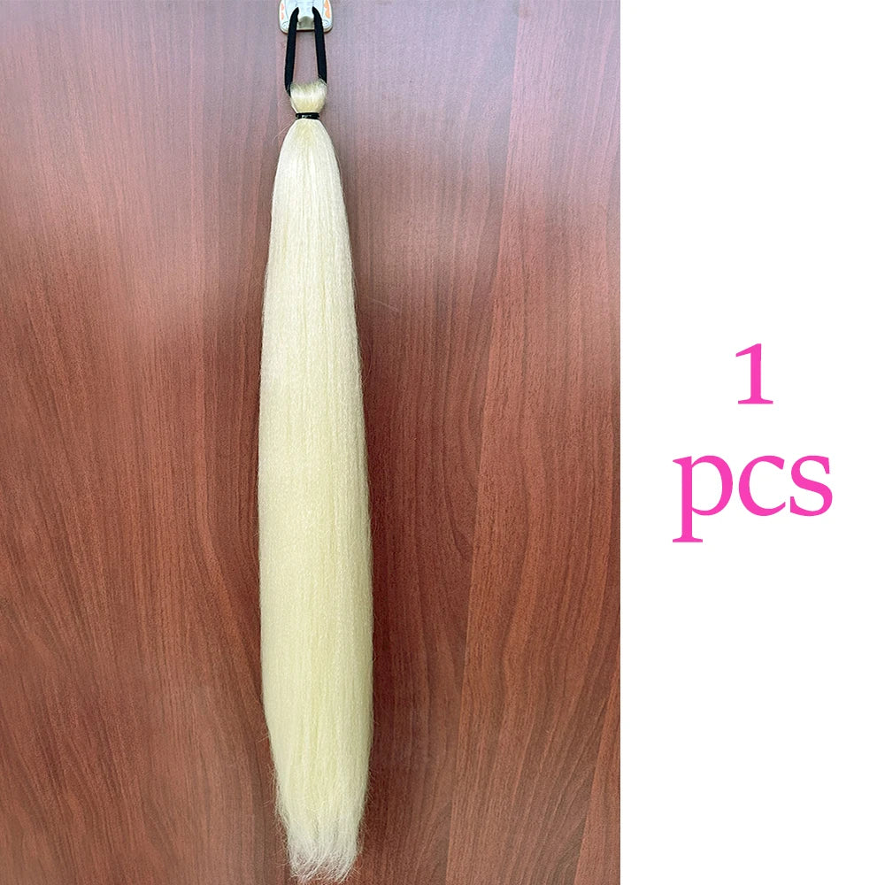 Colorful Synthetic Ponytail Extensions 2-Pack – Long Straight Braided Hairpiece with Elastic Band | High-Temp Fiber