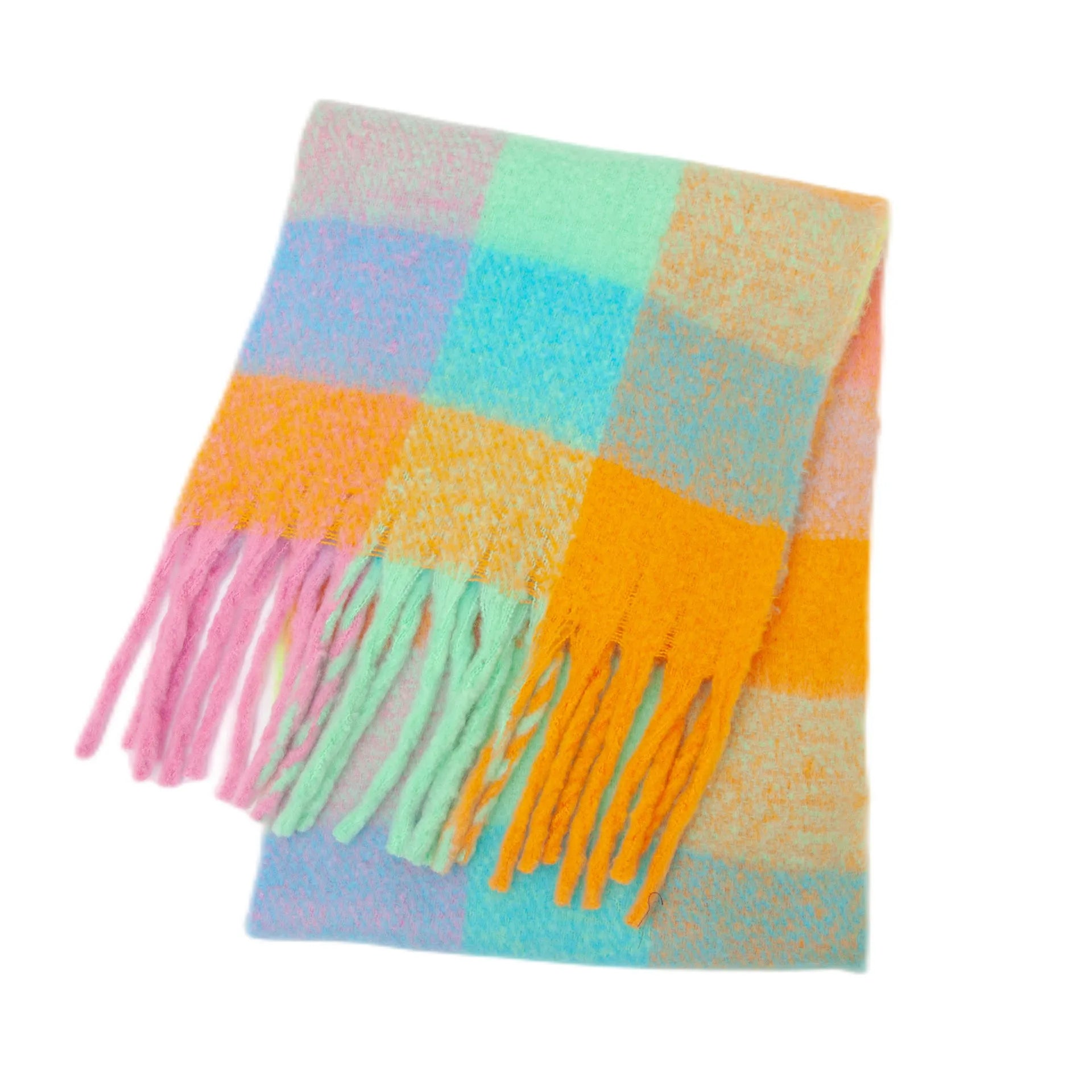 Women's Winter Thick Plaid Pashmina Scarf - Soft Polyester Shawl Wrap, 175+ cm (69+ in) Fuzzy Tassel