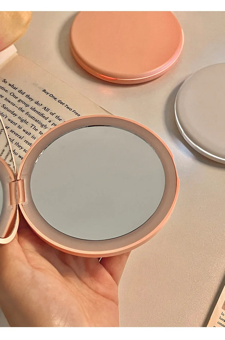 Portable LED Makeup Mirror — Pocket Mini Handheld Folding Lighted Round Mirror
