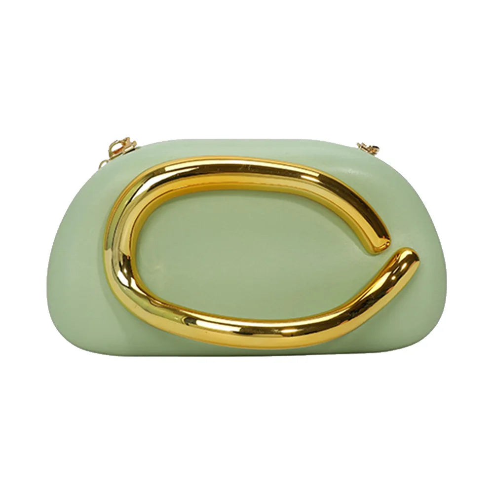 Women's PU Leather Metal-Handle Clutch — Removable Strap Crossbody Evening Bag for Wedding & Party