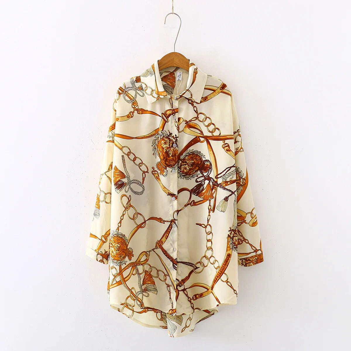 Vintage Button Front Jacquard Chiffon Long Cardigan Blouse - Loose Plus Size Top