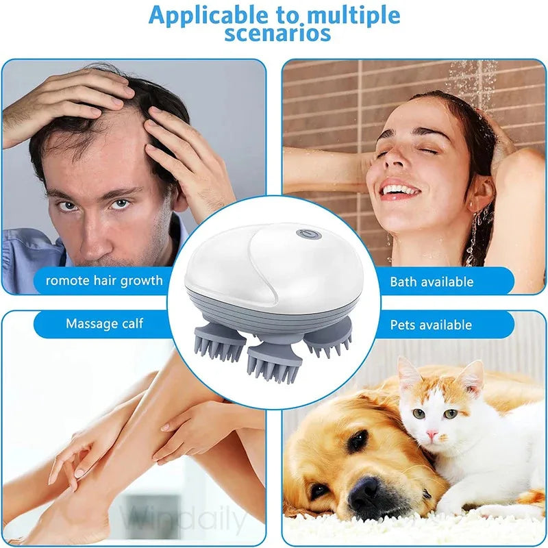 Rechargeable Electric Scalp & Body Massager – Deep-Kneading Head, Neck, Shoulder & Pet Massager (USB, IPX6 Waterproof)