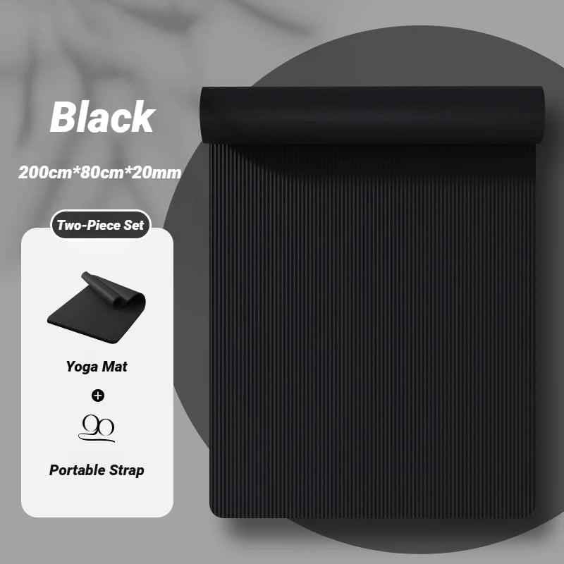 2-Piece Thick NBR Yoga Mat Set 20mm — 200cm x 80cm (78.7in x 31.5in) Non-Slip Pilates & Gym Mat