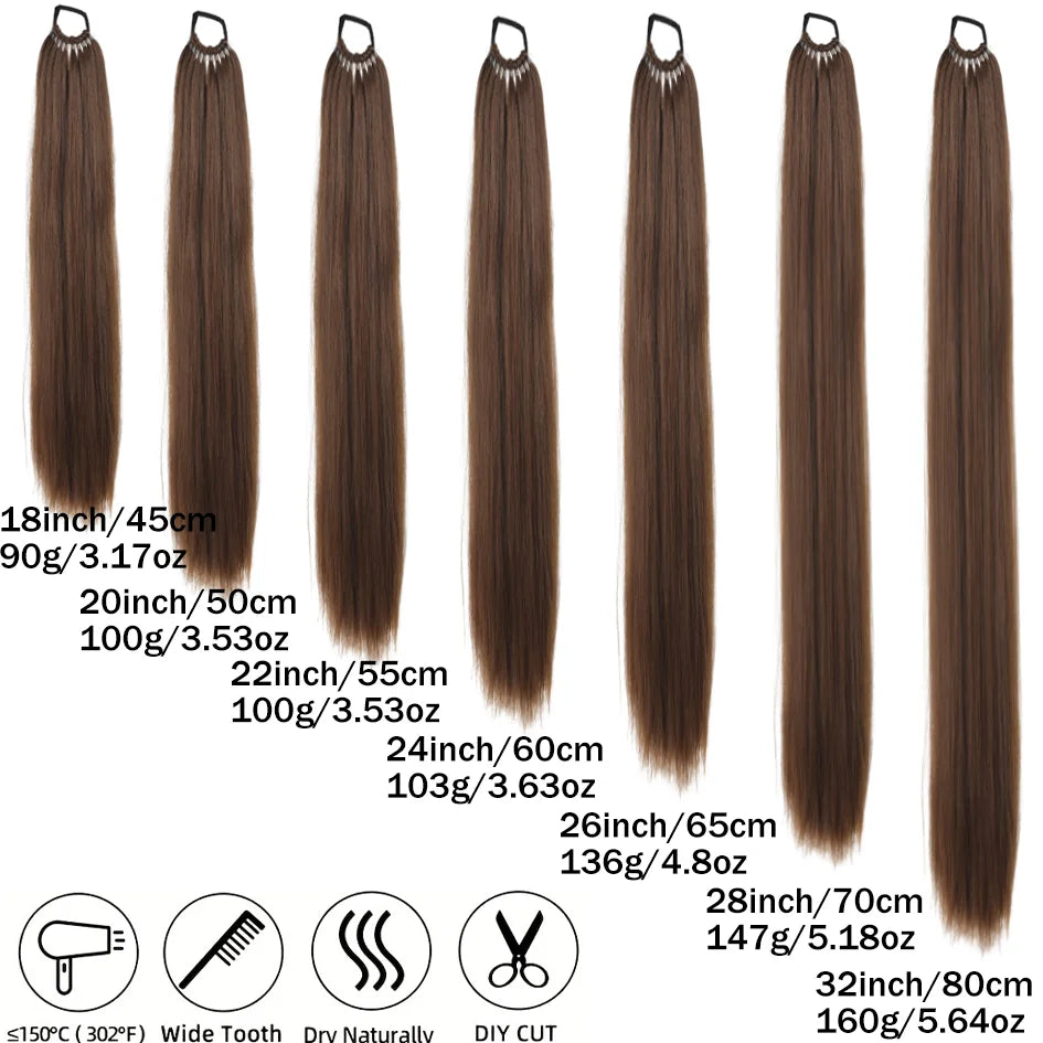 Synthetic Long Straight Ponytail Wig 18-32 Inch (45-81 cm) Headband or Elastic Wrap Hair Extension
