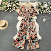 V-Neck Dolman Sleeve Polka Dot High-Waist Wide-Leg Jumpsuit for Women