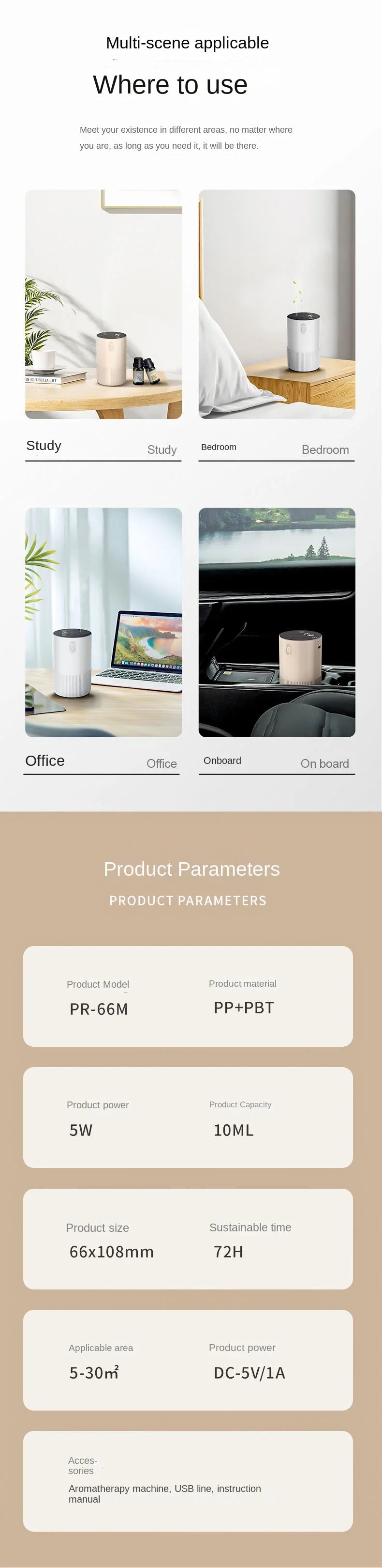 Waterless Portable Essential Oil Diffuser – Cordless USB Rechargeable, Battery-Operated for Car, Office & Home