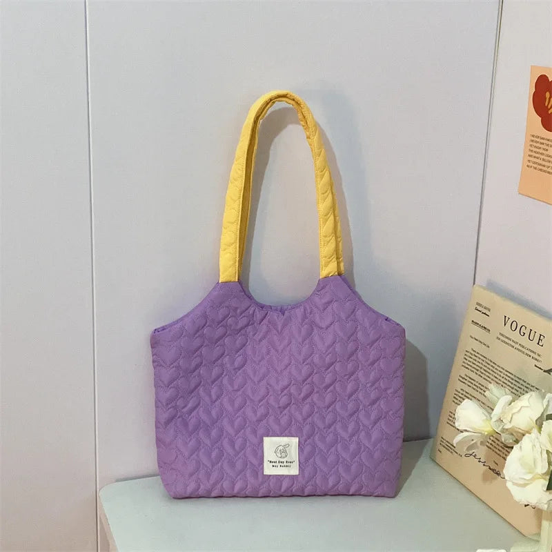 Quilted Love Women's Large Capacity Shoulder Tote Bag - Solid Color Casual Book Bag