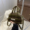 Retro Plaid Plush Woolen Shoulder Bag – Women's Casual Crossbody Tote