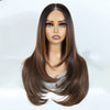 Synthetic Lace Front Wig for Black Women, Layered Straight, 24 in (61 cm) Ombre Brown T-Part, 6x4 Pre-Plucked Glueless Wear-and-Go