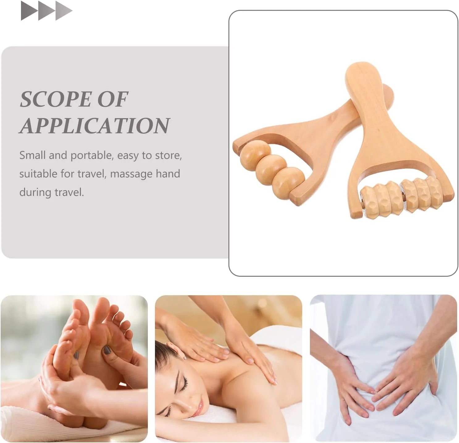 Wooden Handheld Roller Massager - Compact Body, Neck, Shoulder & Face Massage Tool