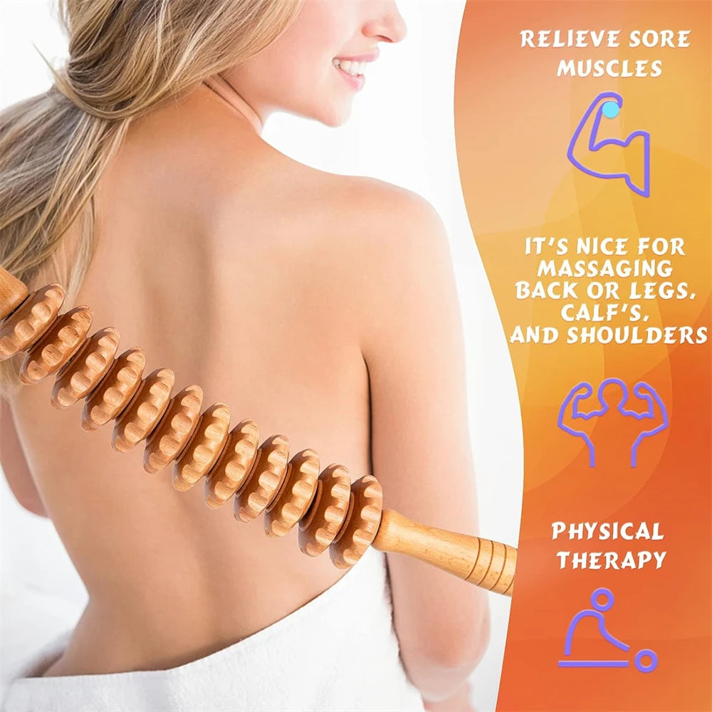 Curved Beech Wood Massage Roller – Anti-Cellulite Lymphatic Drainage & Deep Tissue Body Massager Stick