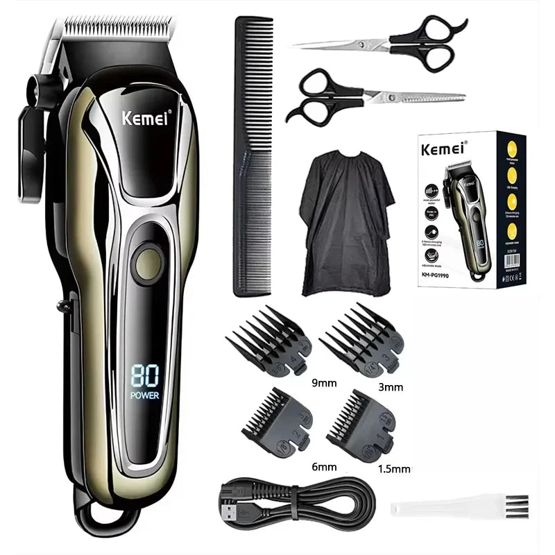 Kemei Rechargeable Cordless Hair Clipper, Professional Men's Trimmer with Limit Combs, 3-Hour Run Time