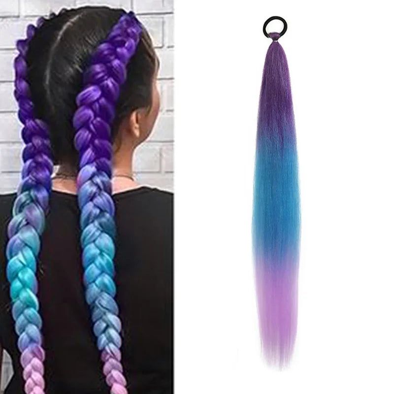 Clip-In Synthetic Ponytail Extension - Straight Colored Braid with Christmas Hair Clips, Holiday Gift