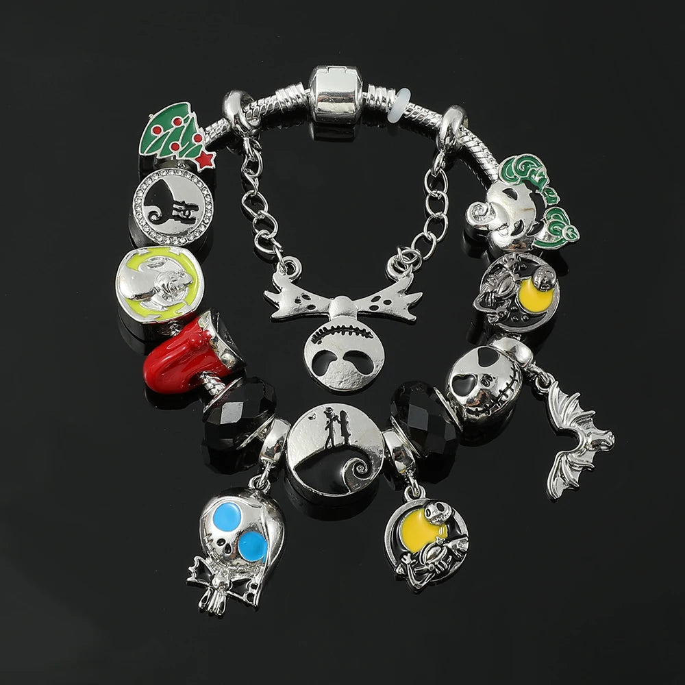 Disney The Nightmare Before Christmas Jack Skellington Charm Bracelet for Women Beaded Bangle