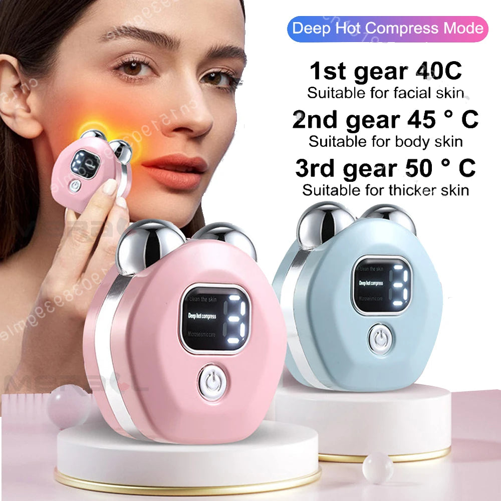 Microcurrent Facial Massager Roller — Vibration EMS Face & Neck Lifting Skin Tightening Anti-Wrinkle Device