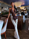 Kliou Ruched Halter Backless Patchwork Pleated Ankle-Length Evening Dress for Women