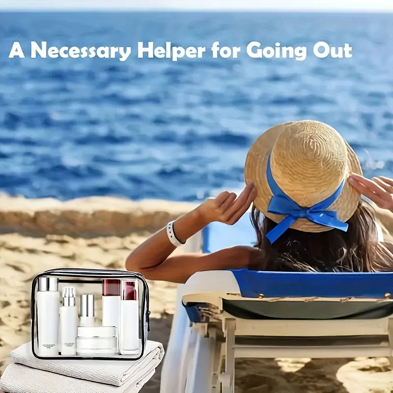 3-Piece Clear Travel Cosmetic Bag Set - Zippered PVC Toiletry & Makeup Organizers