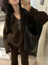 Women's V-Neck Lightweight Knit Sweater — Loose Fit One-Size Pullover