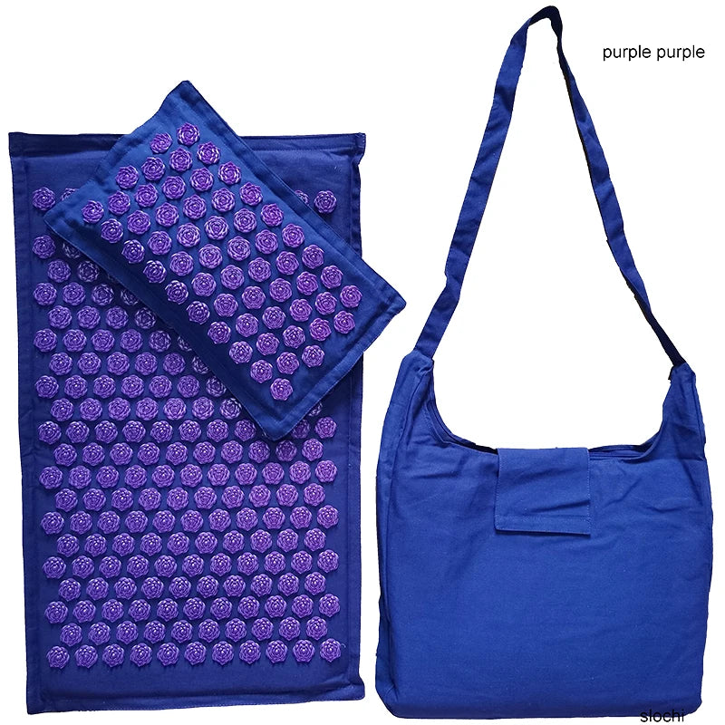 Acupressure Spike Mat Set 74 x 44 cm (29 x 17 in) with Pillow & Carry Bag – Natural Linen Buckwheat Massage Mat for Yoga & Pain Relief