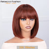 Peruvian Remy Human Hair Short Bob Lace Wig with Bangs, Light Brown (27) Middle Part, Swiss Lace, Realistic Scalp, 4–16 in (10–40 cm)