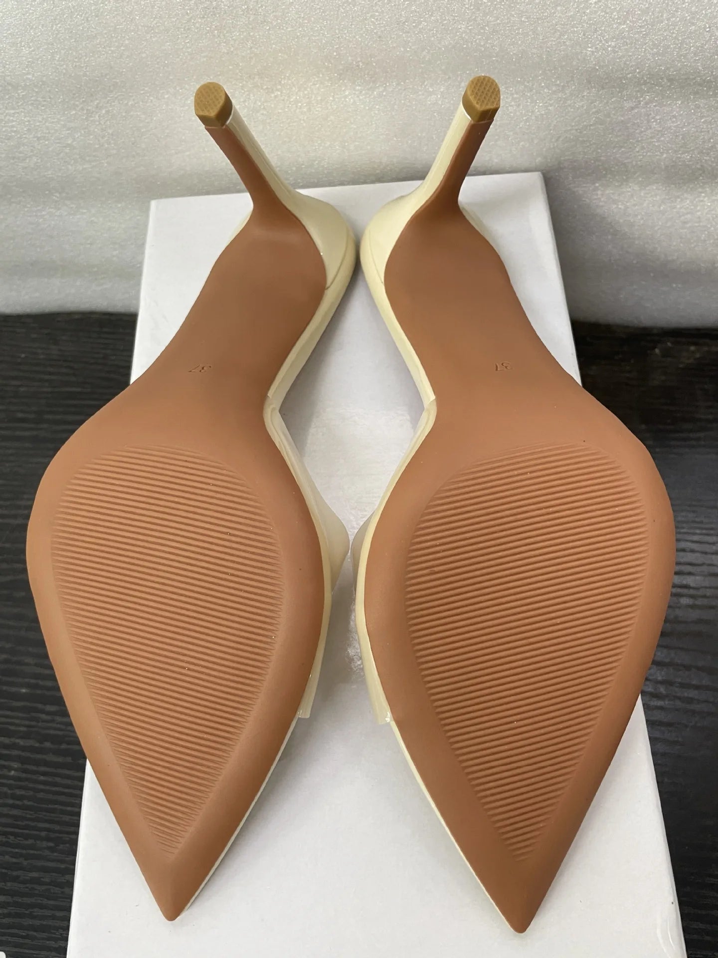 Transparent Pointed Stiletto Mules - Women's Clear High Heel Slip-On Sandals, 3.1 in (8 cm)