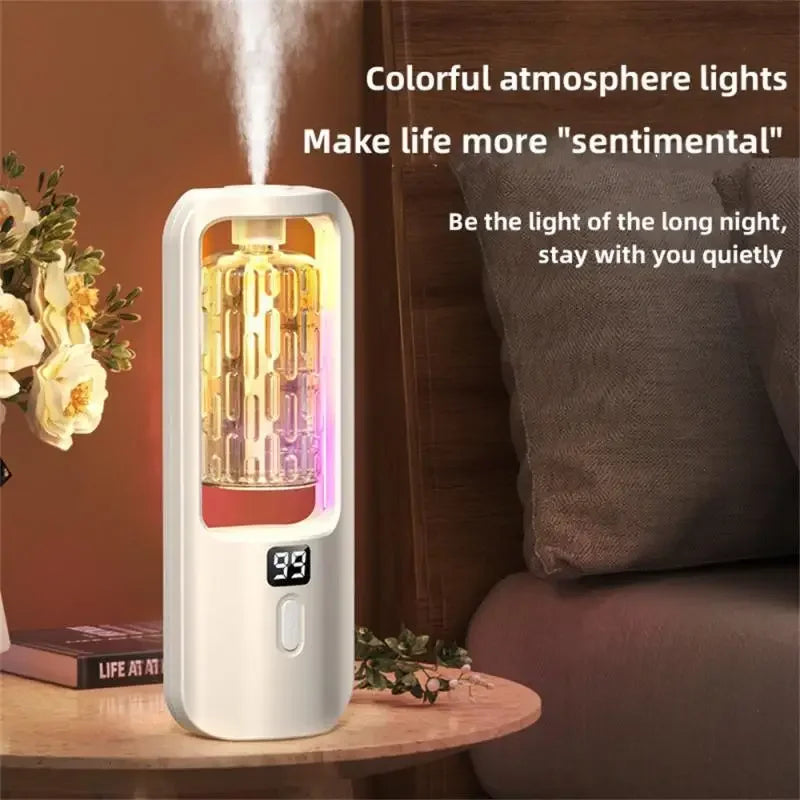Wall-Mounted 50ml Aromatherapy Diffuser - USB-C Rechargeable Ultrasonic Air Purifier & Toilet Deodorizer with 5-Level Spray and Color Night Light