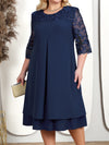Plus Size Embroidered Patchwork A-Line Summer Dress — Mid-Calf Curvy Wedding & Party Dress