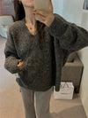 Women's V-Neck Lightweight Knit Sweater — Loose Fit One-Size Pullover