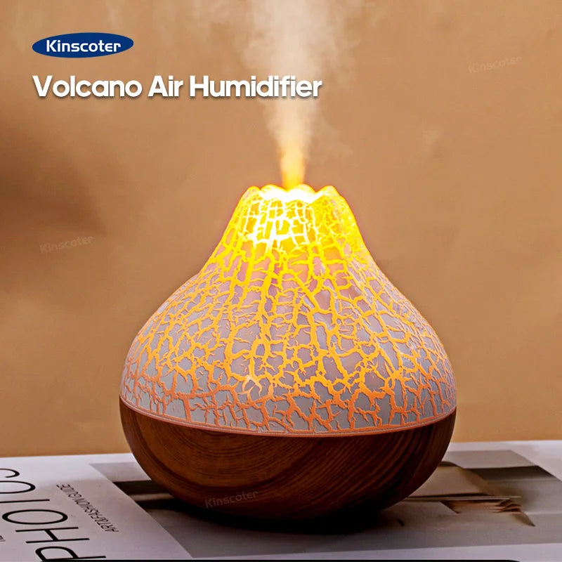 300ml USB Ultrasonic Volcano Air Humidifier Desktop Diffuser with 7-Color Night Light