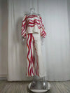 VEITCHE Women's Off-Shoulder Print 2-Piece Set — Long Sleeve Blouse & High-Waist Wide-Leg Pants