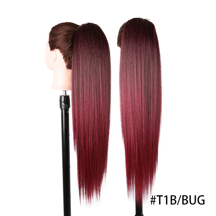 Long Ombre Blonde Synthetic Clip-In Braided Wavy Ponytail Hairpiece — Black to Brown Hair Extension