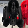 YOLOAgain Women's Genuine Sheepskin Leather Jacket with Real Fox Fur Detachable Collar & Sleeves - Belted Pockets, Autumn/Winter