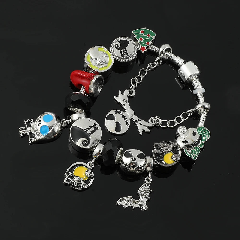 Disney The Nightmare Before Christmas Jack Skellington Charm Bracelet for Women Beaded Bangle