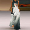 Women's Vintage Printed Boho Maxi Dress - V-Neck Sleeveless A-Line Summer Beach & Party Dress