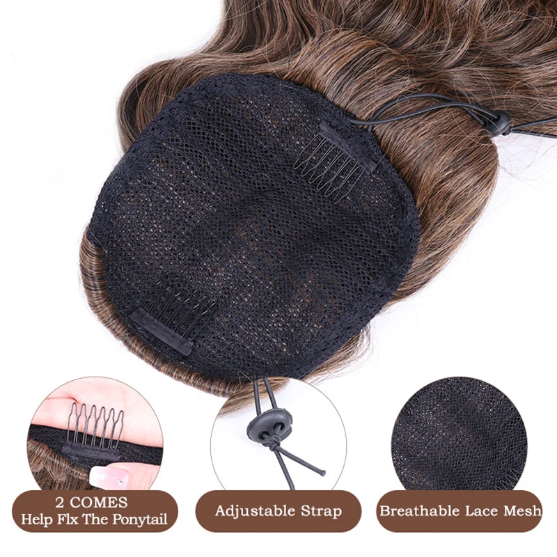 Long Ombre Blonde Synthetic Clip-In Braided Wavy Ponytail Hairpiece — Black to Brown Hair Extension