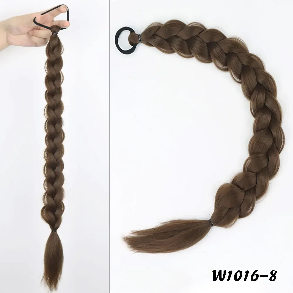 24-Inch (61 cm) Synthetic Braided Ponytail Extension for Women, High-Temperature Fiber Black/Brown with Hair Rope