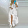 Vintage Boho Printed Maxi Shirt Dress — Turn-Down Collar Button-Front Oversized Beach Robe