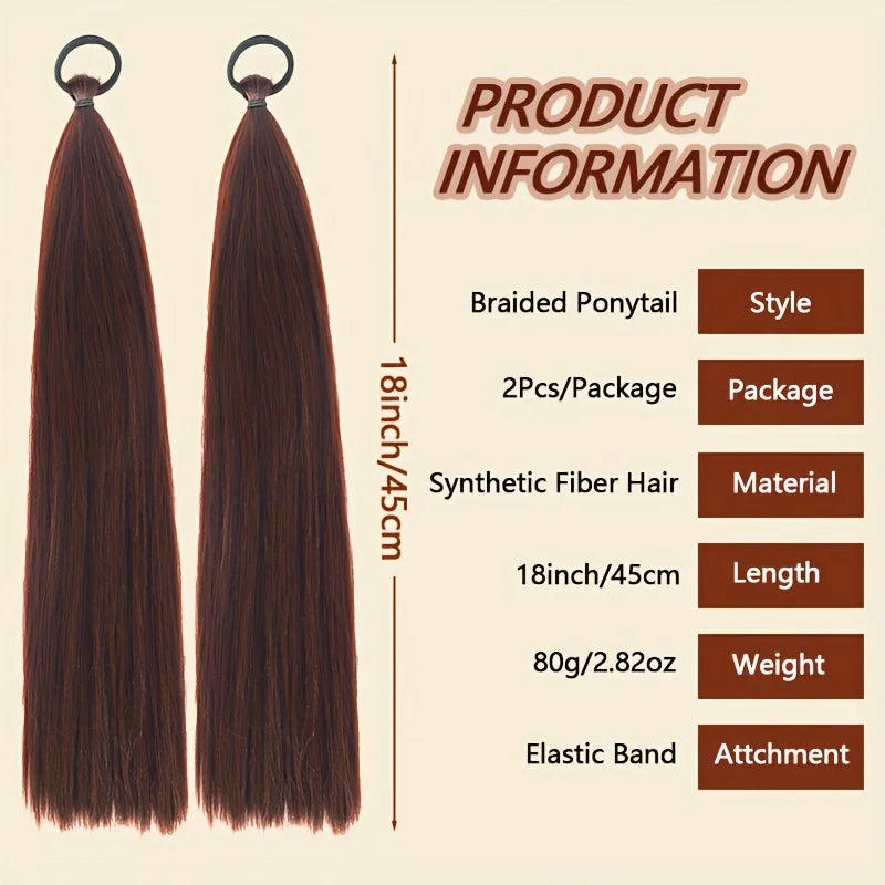 Heat-Resistant Synthetic Braidable Ponytail Extension - Straight Clip-In Hairpiece, Natural Look