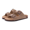 Women's Suede Mules with Cork Insole, Arch Support Slip-On Sandals with Adjustable Buckle – Casual Summer Slides