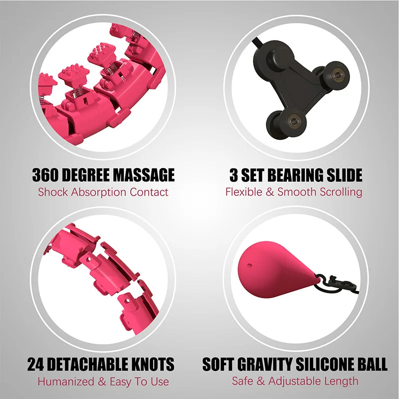 Adjustable 24-Section Smart Fitness Hula Hoop – Detachable Waist Massager with Silent Rollers for Slimming & Home Workout