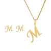 Stainless Steel Alphabet Initial Necklace & Stud Earrings Set – 26 Letter Personalized Jewelry Gift for Women