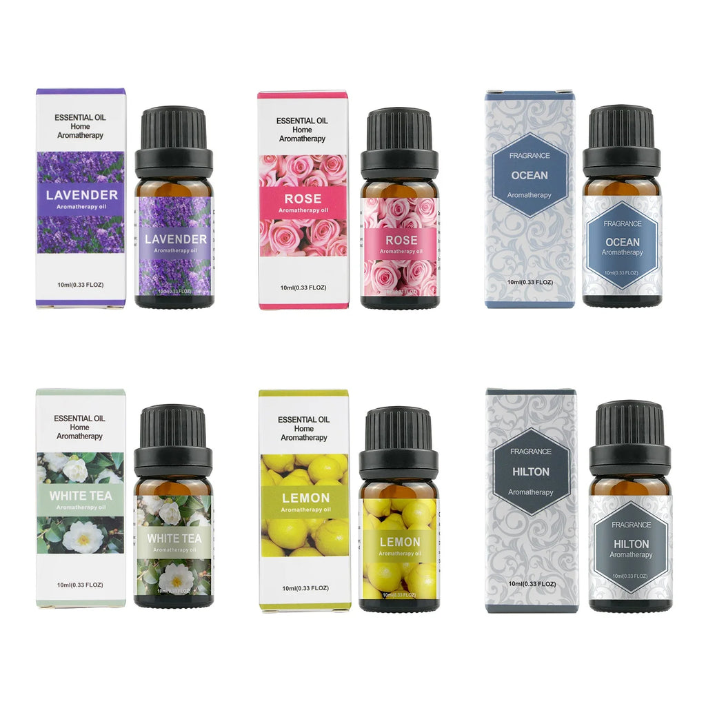 500ml (16.9 fl oz) Aromatherapy Oil Diffuser + 6 x 10ml (0.34 fl oz) Essential Oil Set - Lavender, Rose, Jasmine, Lemon, Hilton, Ocean